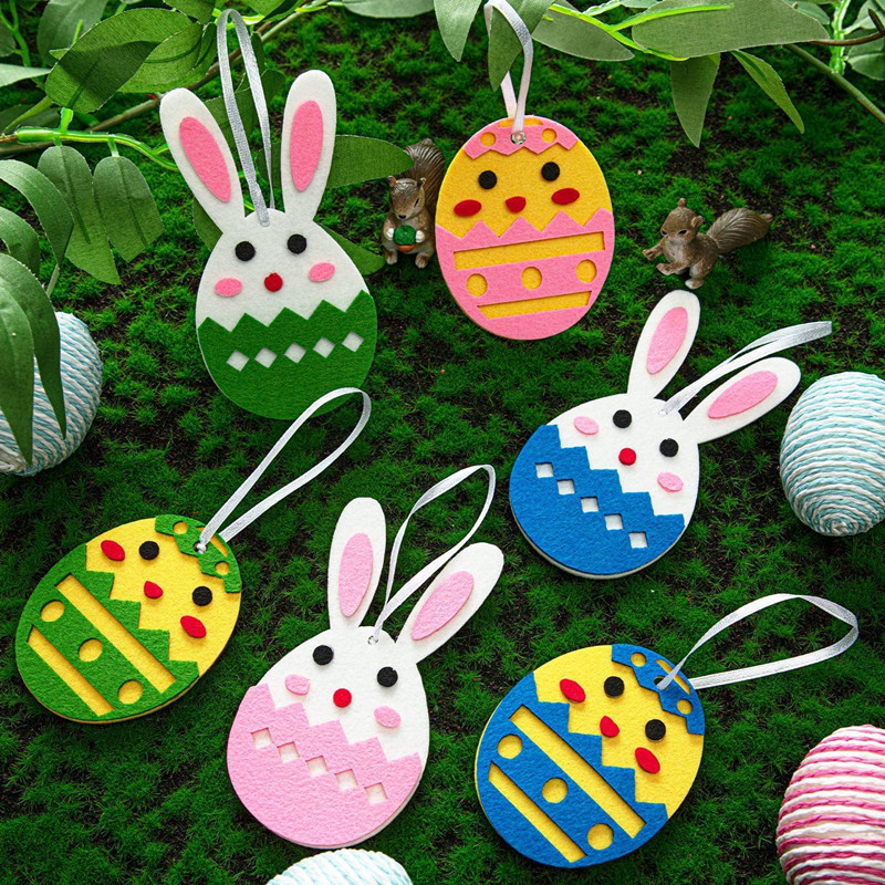 Cross-Border Wholesale Easter Handmade Rabbit Egg Chicken Hanging Style Ornament Processing Felt Decorative Products