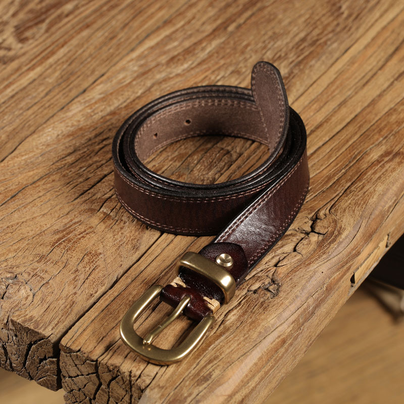 纯手工horween美国霍尔文茶芯牛皮黄铜马蹄扣腰带皮带复古男女款