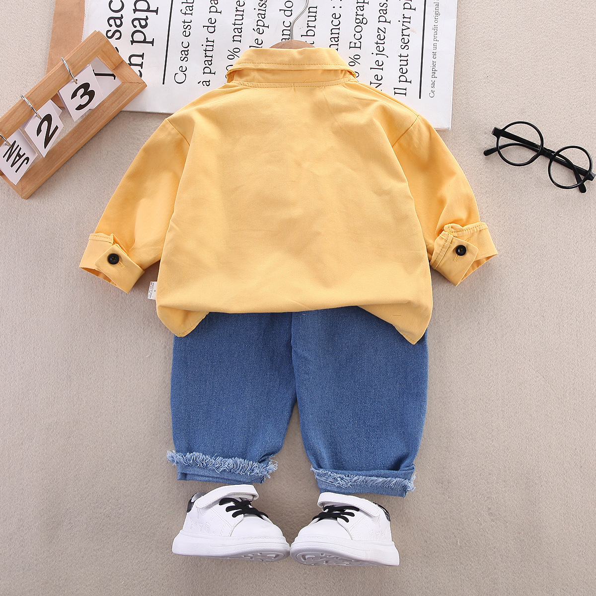 Long Sleeve Children's Solid Color Casual Shirt Kids Clothes Two-Piece Suit 0-5 Years Old Children Children's Suit Wholesale Boys Spring Clothing