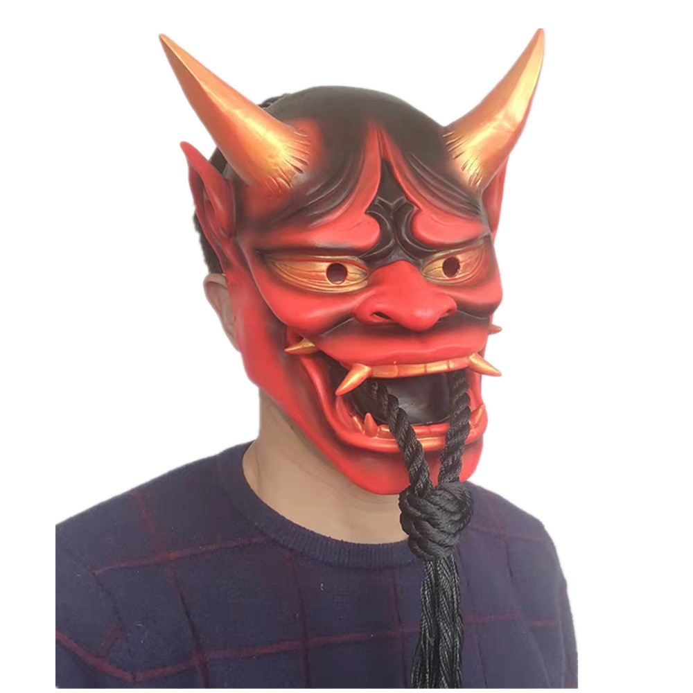 系绳封印赤般若面具红面鬼脸带绳牛魔王乳胶脸谱面罩日系能面装扮