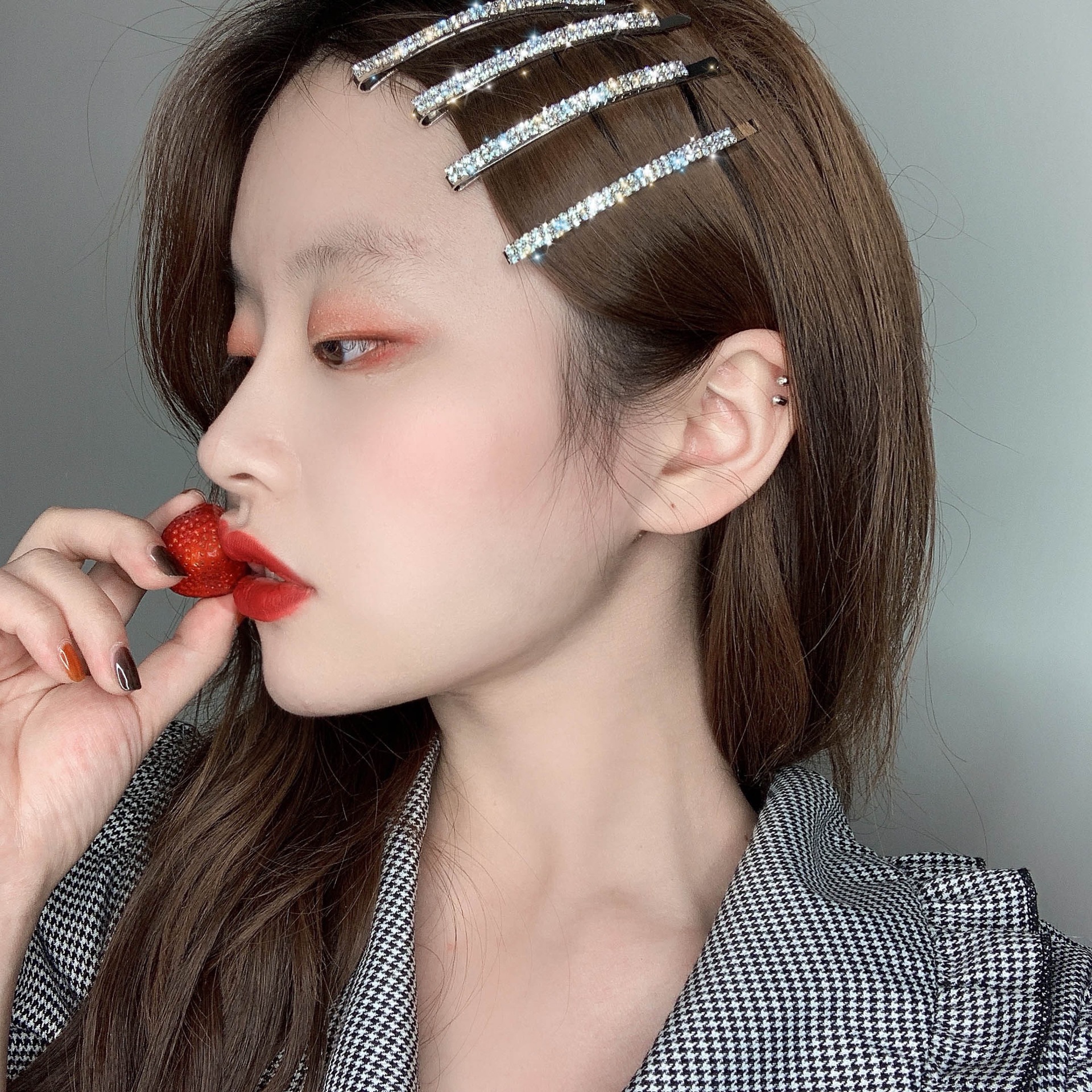 jennie金珍妮同款发夹韩国简约气质一字夹水钻发饰气质网红复古女