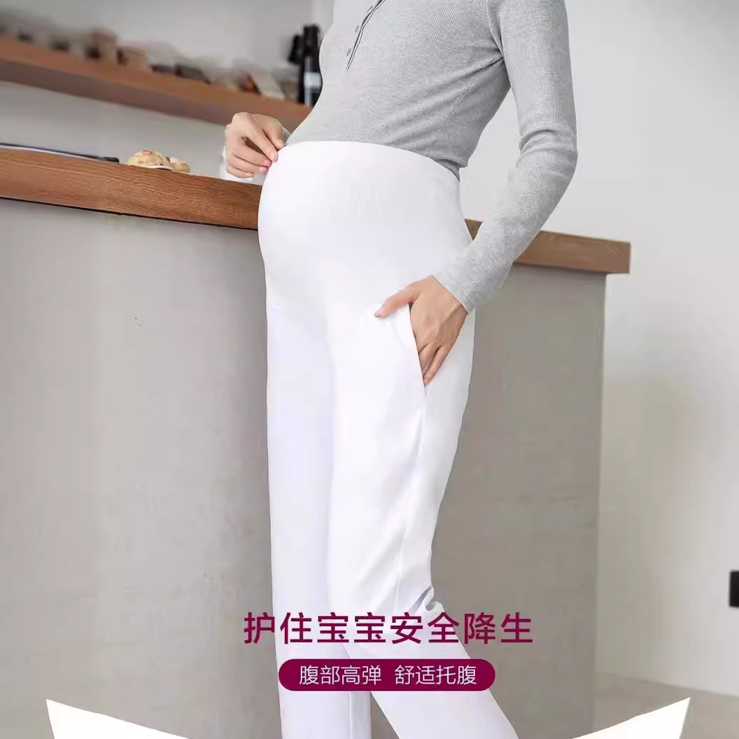 厂家直供孕妇护士裤全托腹可调节松紧腰护士裤 夏款