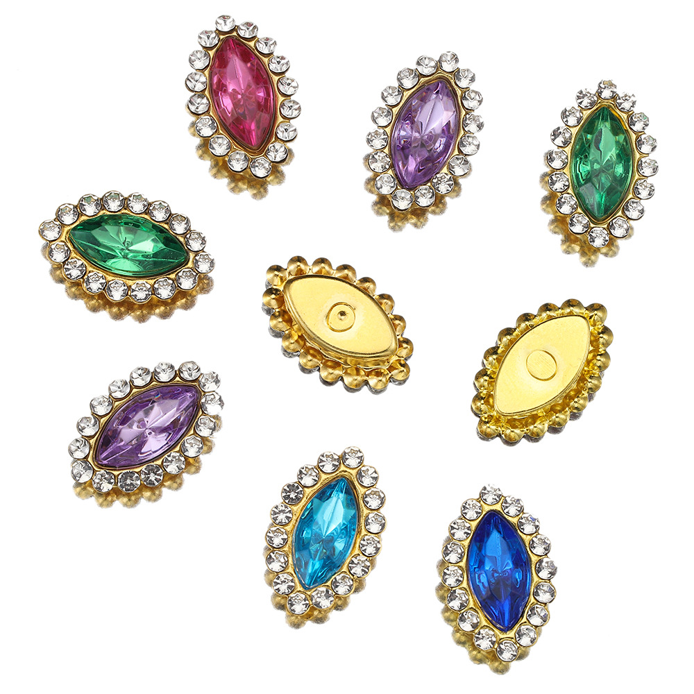 Cross-Border Hot Oval SUNFLOWER Double-Layer Glass Rhinestone Colorful Hand Sewing Stone DIY Rhinestones Hair Accessories Clothing Accessories