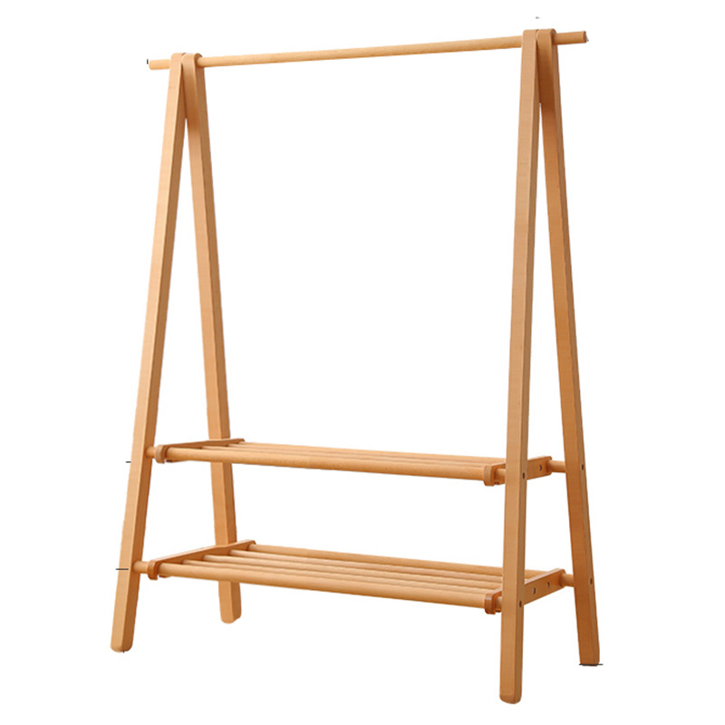 Solid Wood Double Floor Hanger Folding Bedroom Storage Shelves Clothing Store Display Rack Homestay Hotel Coat Rack