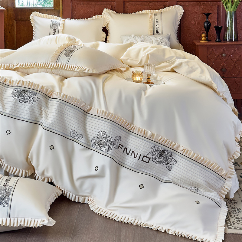 轻奢高端100支长绒棉床上四件套全棉纯棉高级感裸睡床单被套床品4