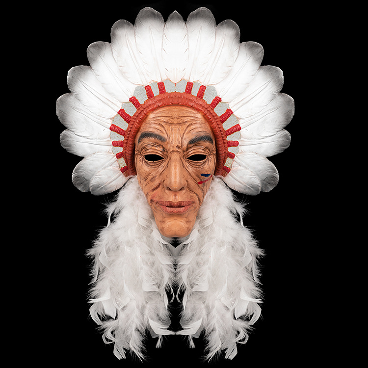万圣节面具乳胶头套印第安酋长同款头套扮演cos化妆舞会扮演道具