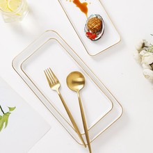 金边长方形盘子长条盘陶瓷点心盘西餐盘创意小吃日式创意寿司长盘
