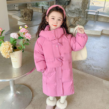 女童中长款羽绒服2023冬季新款韩版中小童过膝长款加厚白鸭绒外套