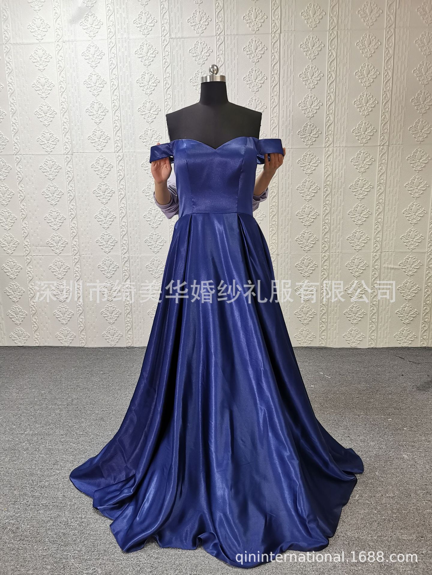 晚礼服中长款包肩优雅气质a裙宝蓝色小礼服跨境专供-阿里巴巴