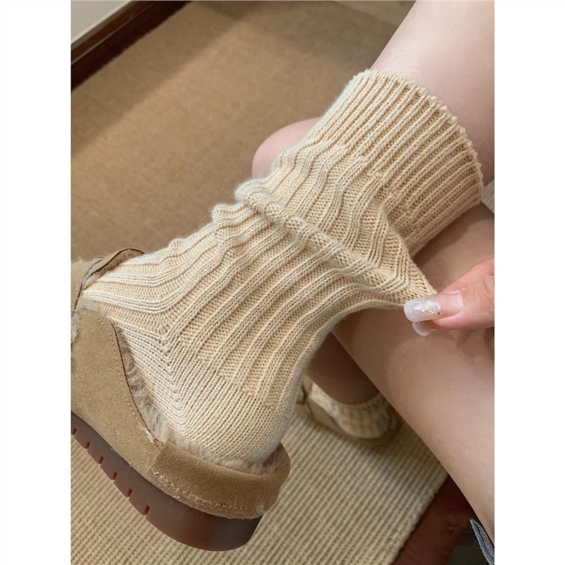 勃肯鞋袜子女日系粗线堆堆袜棉袜针织毛线中筒袜潮网红款秋冬长袜