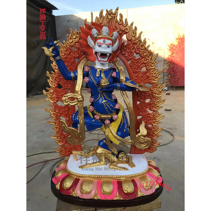 祥狮大型狮面空行母佛像护法像纯铜彩绘佛母像摆件1米厂家批发