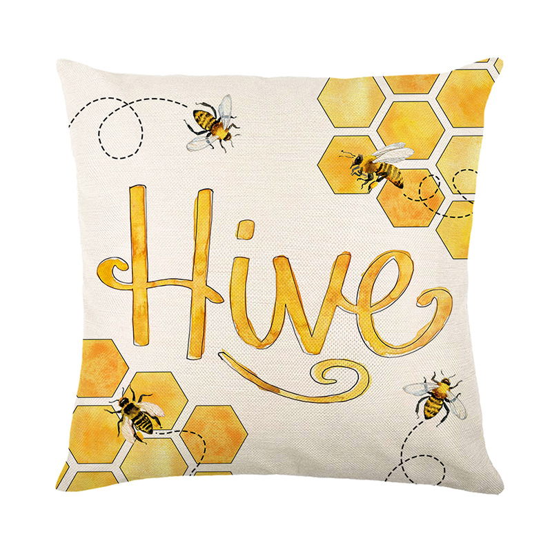 Amazon Cross-Border Bee Daily Holding Printing Pillow Plant Flower Cushion Cover Living Room Sofa Home Ornament Pillow