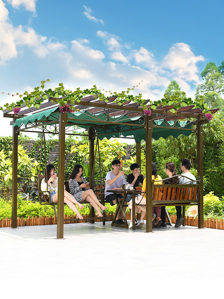 室外秋千葡萄架铝合金室外实木乘凉凉棚庭院花园木花架摇椅简约