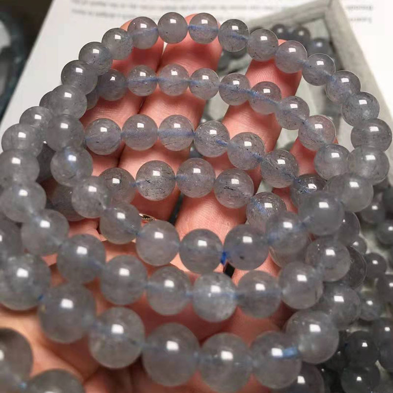 烨烨ins跨境灰发晶单圈手链简约diy男女款圆珠辉锑矿手串批发