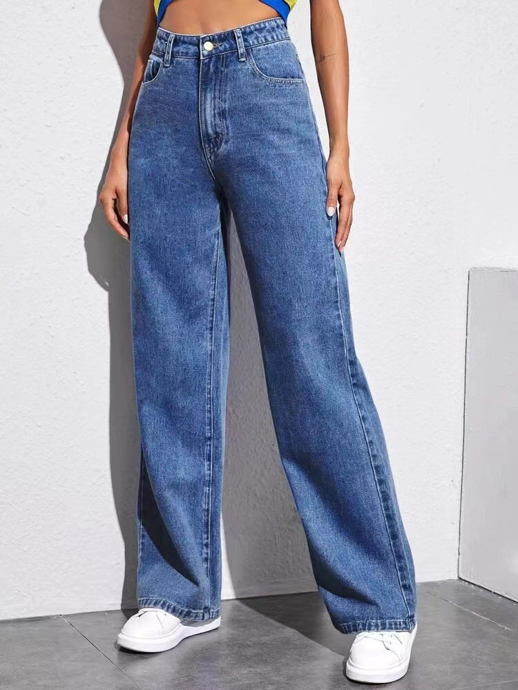 2023 Spring New European and American Foreign Trade Women's Clothing Jeans Women's High Waist Loose Wide Legs Trousers Fashion Mop Pants