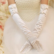 新娘缎面婚纱手套长款白色蝴蝶结结婚礼服配件拍照写真拍照造型