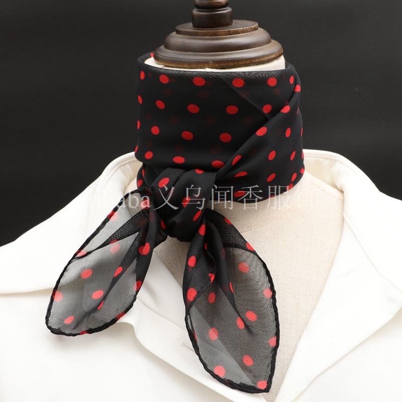 Elegance Retro Small Polka Dot Square Scarf Women's Hot Selling Chiffon Thin Silk Scarf Sunscreen Neck Protection Scarf Scarf Polka Dot Small Scarf