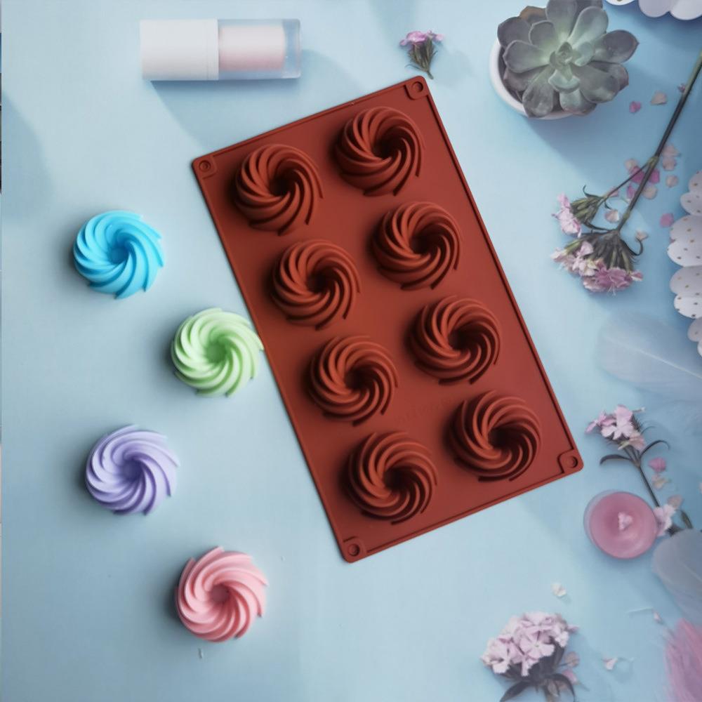 8-Piece Spiral Chocolate Cookie Cutter Cake Mold Ice Cream Candy Silicone Mold