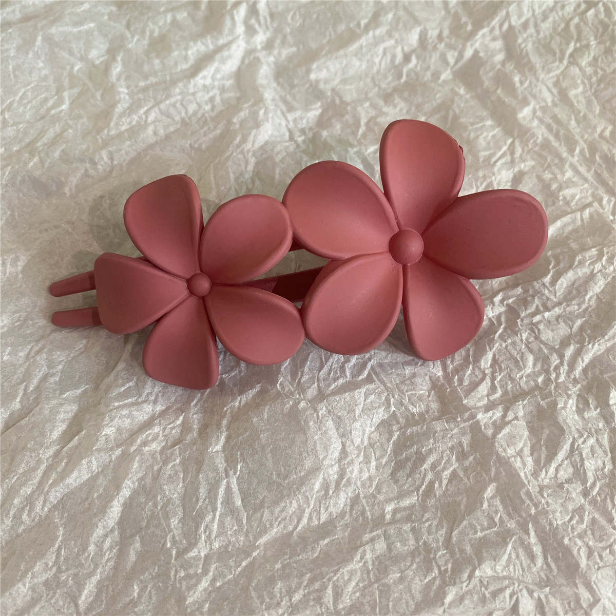 2023 Summer New Frosted Double Flower Resin Barrettes Five Petal Flower Duckbill Clip Girl's Head Hair Accessory for Ponytail