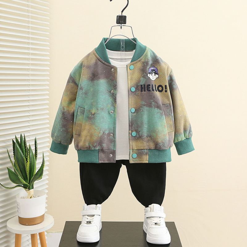 男童秋装外套2024新款洋气时髦小男孩童装儿童秋季迷彩棒球服上衣