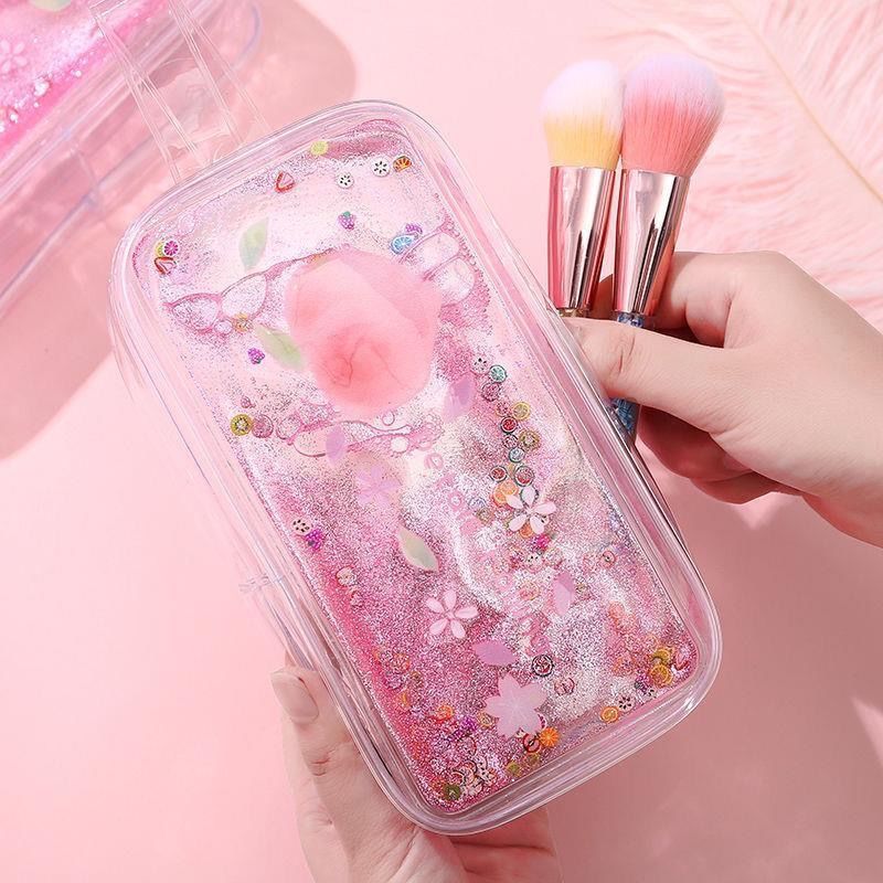 Creative Cute Cartoon Oil Transparent Quicksand Pencil Case Avocado Large Capacity Pen Case INS Style Portable Cosmetic Bag