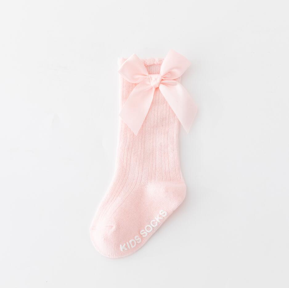 New Boys and Girls Solid Color Striped Stockings Pure Cotton Non-Slip Bubble Mouth Baby Bow Tube Socks Wholesale