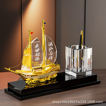 一帆风顺帆船桌面摆件退伍纪念轻奢领导办公室装饰乔迁开业礼品