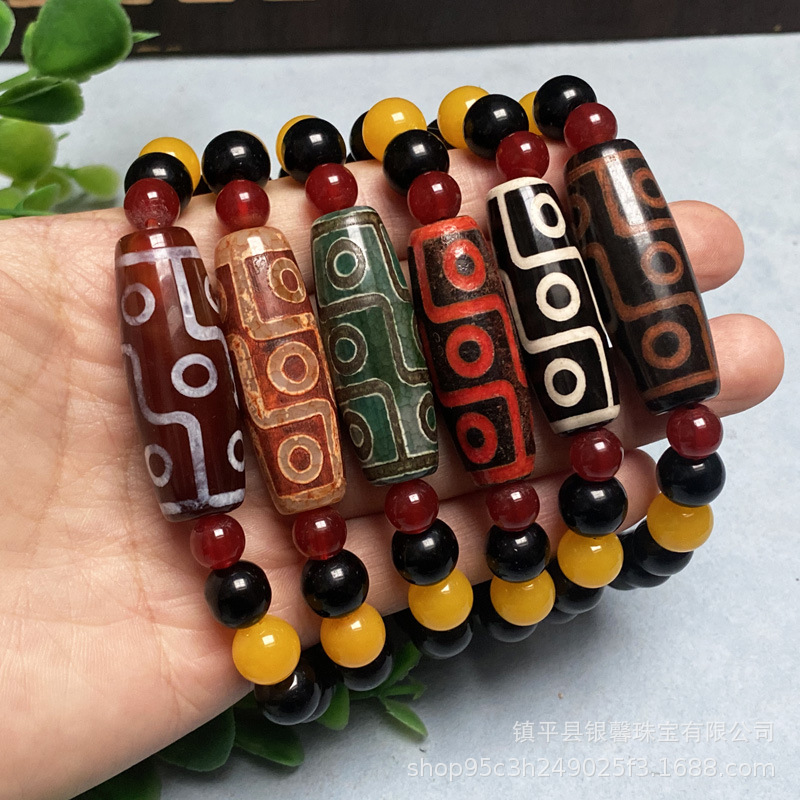 红玛瑙西藏天珠手链男女款三眼九眼桶珠复古单圈手串直播福利礼品