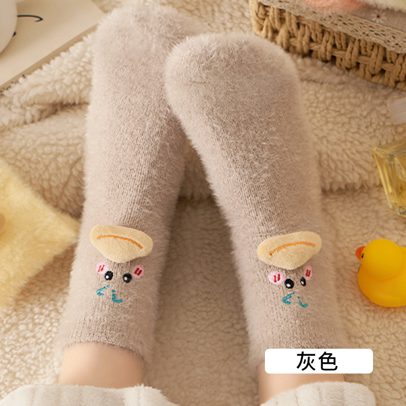 Coral Fleece Tube Socks Tube Socks Cartoon Cute Japanese Style Extra Thick Mink Cashmere Women's Socks Autumn and Winter Warm Keeping Floor Socks
