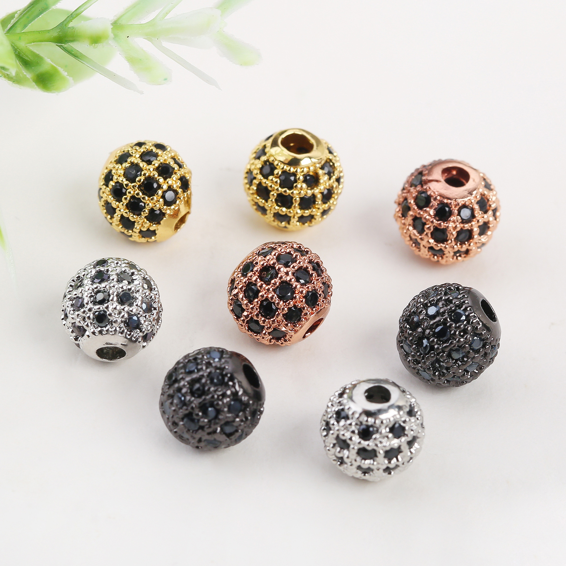 欧美跨境18k金微镶锆石圆珠串珠转运珠珠子diy手链项链隔珠批发