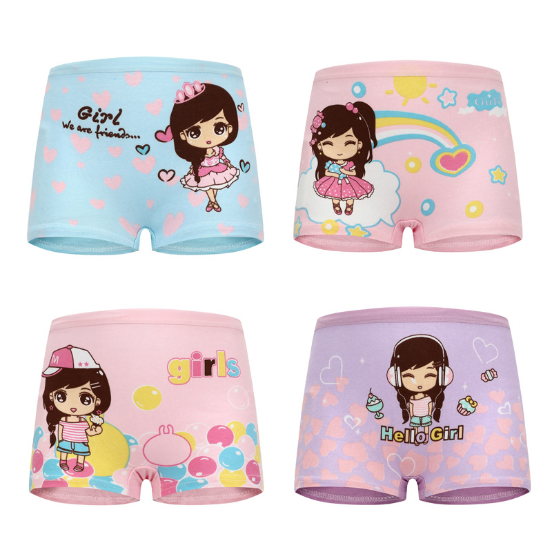 Factory Direct Supply Comfortable Class a Cotton Children's Underwear Cute Cartoon Girl Boxers Big Middle Children Briefs