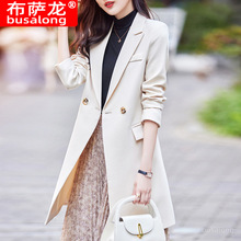busalong冬季女大衣韩版职业中长款西装领风衣外套工装服A8878
