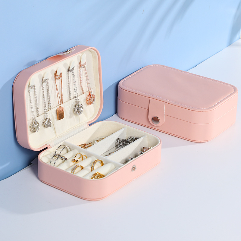 Products in Stock New Leather Portable Jewelry Box Double Layer No Stud Display Ring Necklace Jewelry Storage Box Wholesale