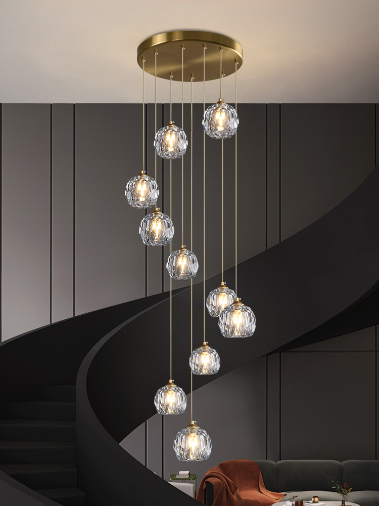 全铜楼梯长吊灯现代简约复式楼别墅loft公寓旋转楼梯间轻奢水晶灯