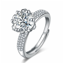 掌上鲜花戒指莫桑石开口花朵戒指镀铂金花繁似锦璀璨花朵订婚结婚