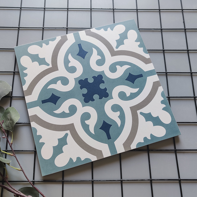 民宿烧烤店蓝色花片瓷砖300餐厅阳台摩洛哥复古花砖门店拼花地砖