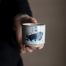 复古青花龙鱼纳福主人杯陶瓷功夫茶具个人专用茶杯男女品茗杯茶盏