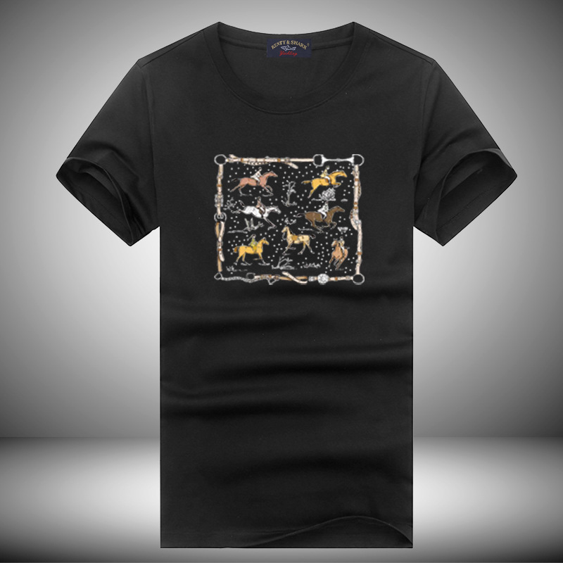 7801-肯迪鲨鱼短袖t恤男夏季丝光棉中青年圆领百搭上衣打底衫大码