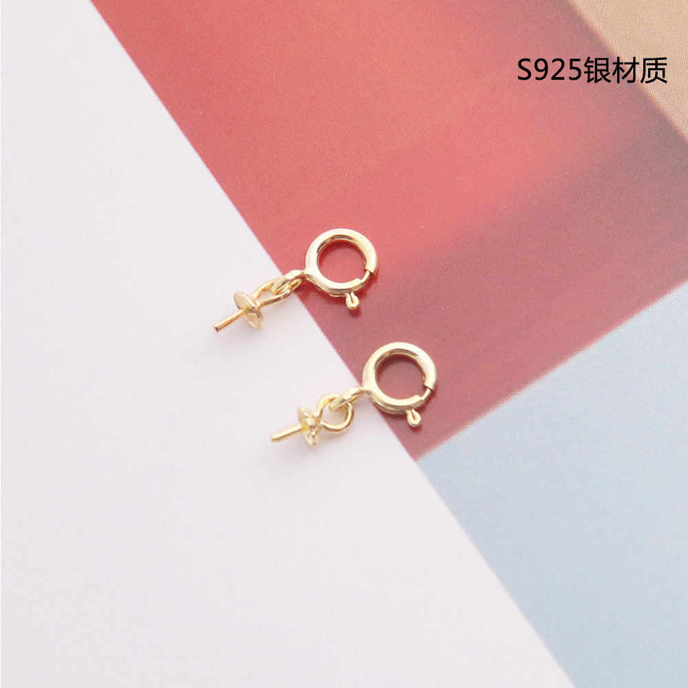 s925银小滴溜扣头吊坠托 镀金圆圈扣珠盘空托diy项链吊坠饰品配件