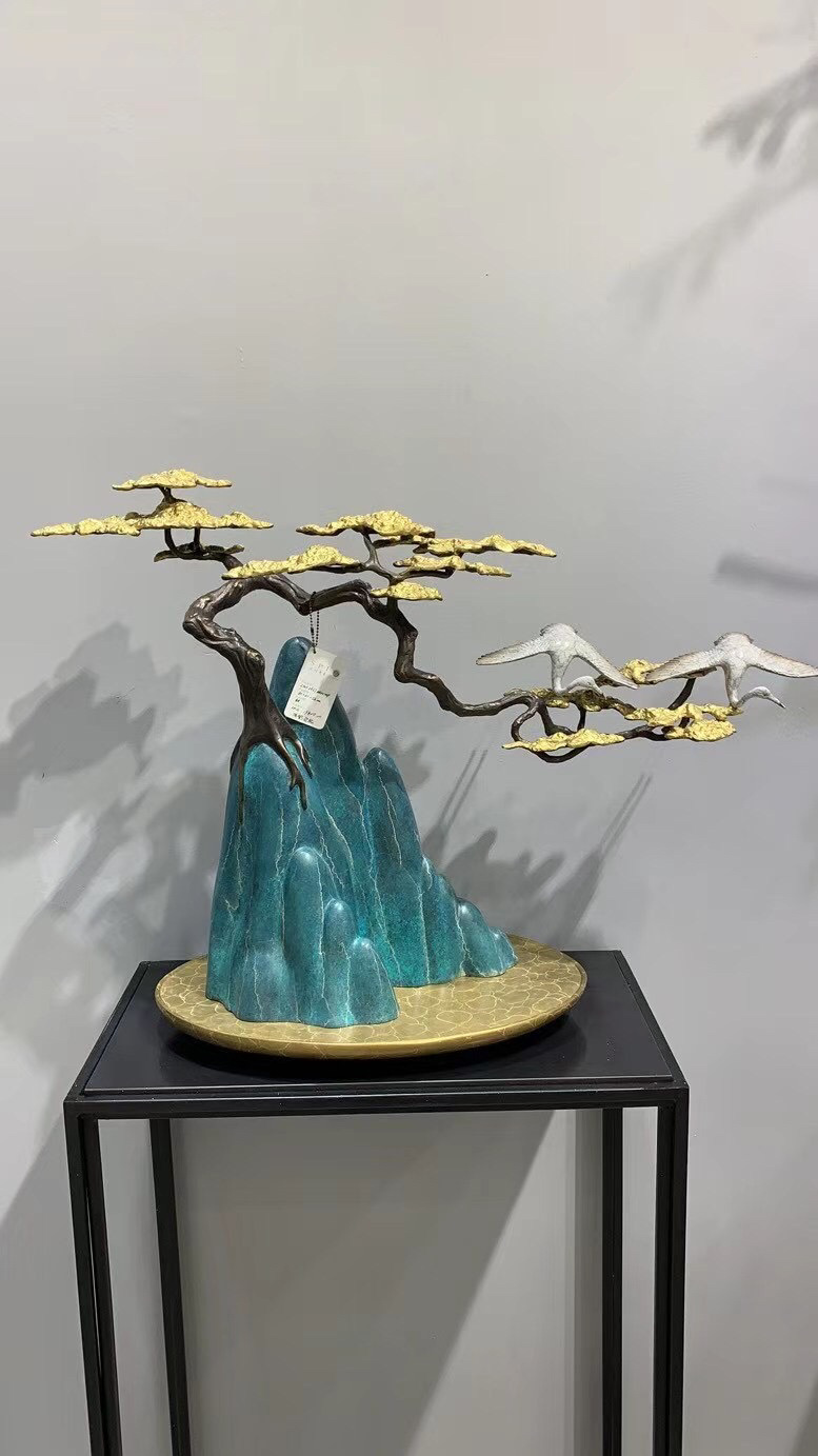 家居客厅茶室办公室装饰金属铜工艺品摆件艺术品摆饰丹顶鹤双鹤