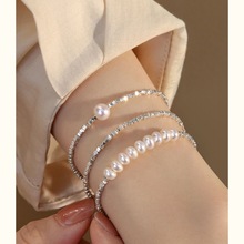 碎银手链天然淡水珍珠手链女小众设计碎银几两ins冷淡风猫咪手串