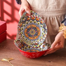 宫廷风中国红釉下彩陶瓷餐具盘子菜盘汤碗筷子汤勺米饭碗组合套装
