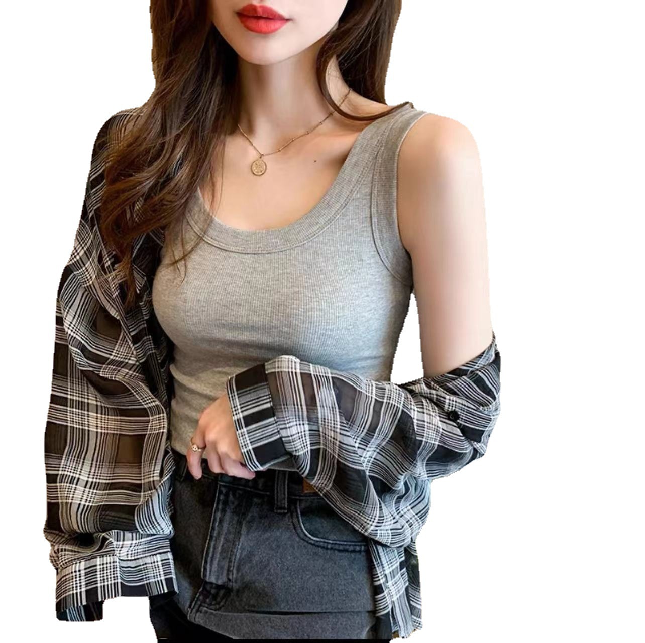 Live Popular Victoria Four Seasons 6-Color Thread Knitted Stretch Vest Outer Wear Close-Fitting Inner Wear Blouse Women