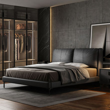意式极简婚床轻奢卧室床现代简约软包1.8实木真皮床双人主卧大床