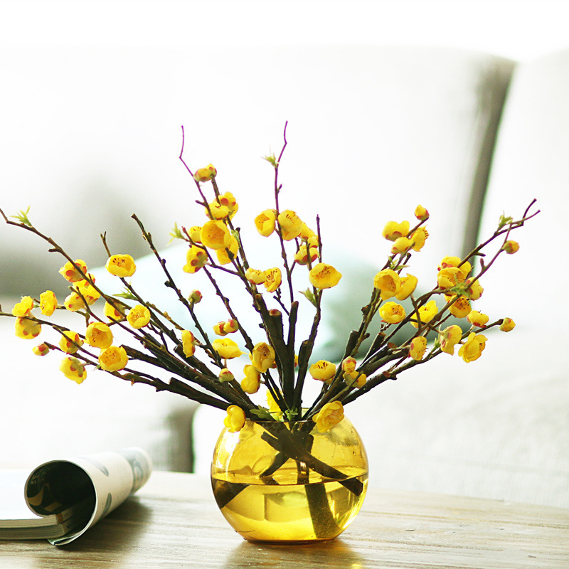 na家花房仿真腊梅花枝黄色瓶插假花花艺客厅卧室茶几摆设花瓶装饰