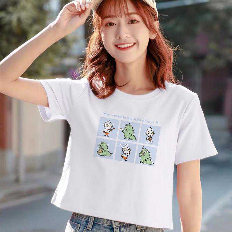 原宿风色t恤女短款短袖上衣韩版学生宽松显瘦打底小清新夏