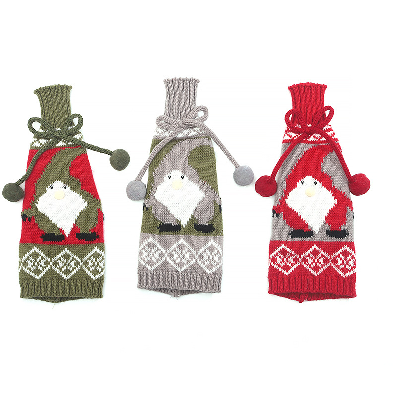 Cross-Border New Christmas Decorations Creative Bowknot Knitted Faceless Old Man Doll Wine Bottle Cover Dining-Table Decoration