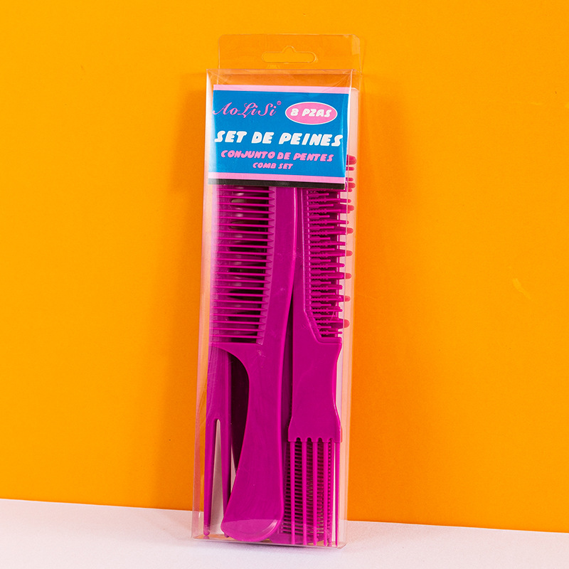Foreign Trade Cross-Border E-Commerce Hairdressing Comb Eight-Piece Set Plastic Comb Set Hairdressing Comb Combination