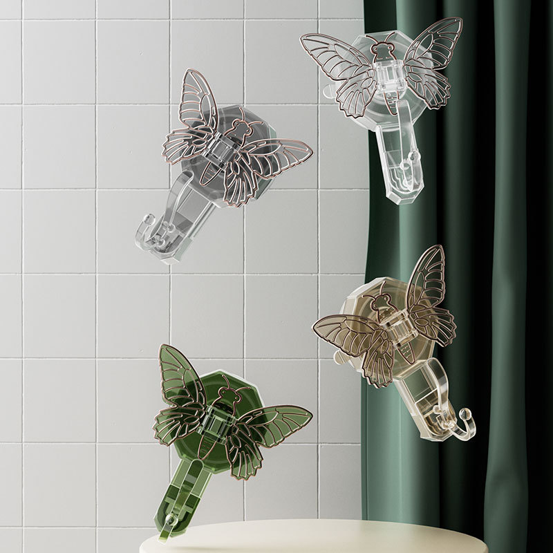 New Punch-Free Butterfly Hook Bathroom Suction Cup Hook Strong Seamless Sticky Hook Multi-Functional Storage Rack