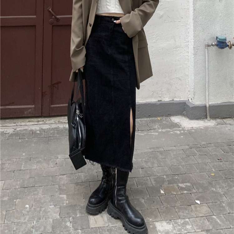 0成交45件牛仔裙裤女22新款防走光设计感小众别致黑色高腰显瘦牛仔